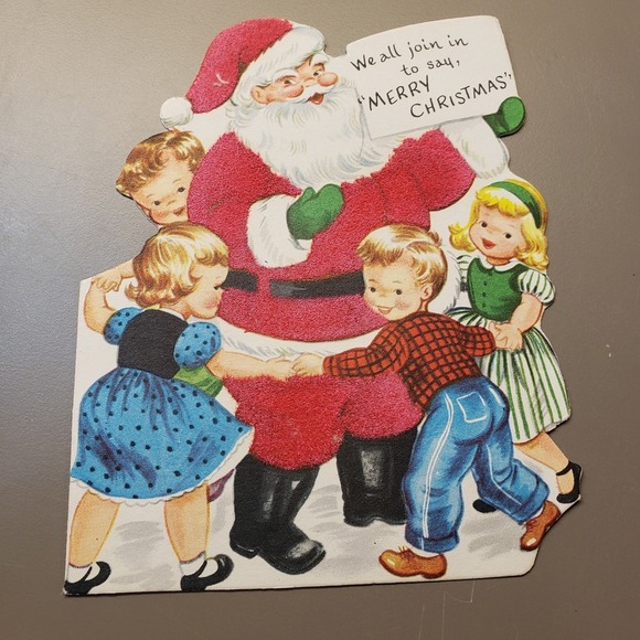 Other - Vintage Whitman Greeting Card Flocked Santa Claus Christmas Card 1950's
